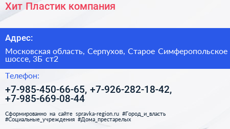 Хит Пластик компания - визитка