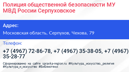Полиция общественной безопасности МУ МВД России Серпуховское - визитка