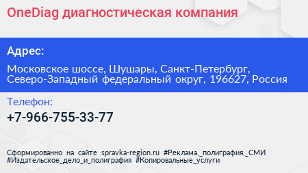 OneDiag диагностическая компания - визитка