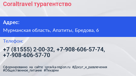 Coraltravel турагентство - визитка
