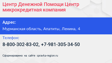 Центр Денежной Помощи Центр микрокредитная компания - визитка