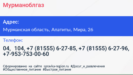 Мурманоблгаз - визитка