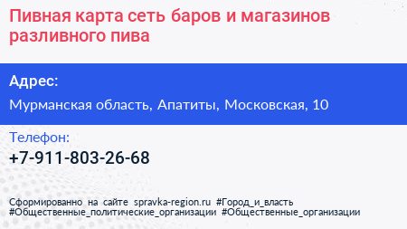 Пивная карта сеть баров и магазинов разливного пива - визитка