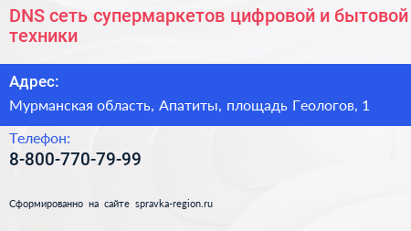 DNS сеть супермаркетов цифровой и бытовой техники - визитка