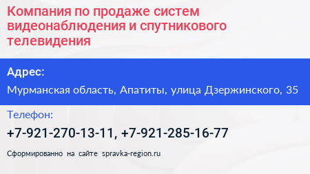 Компания по продаже систем видеонаблюдения и спутникового телевидения - визитка