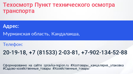 Техосмотр Пункт технического осмотра транспорта - визитка