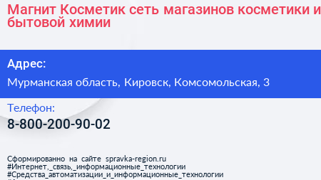 Магнит Косметик сеть магазинов косметики и бытовой химии - визитка