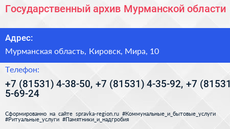 Государственный архив Мурманской области - визитка