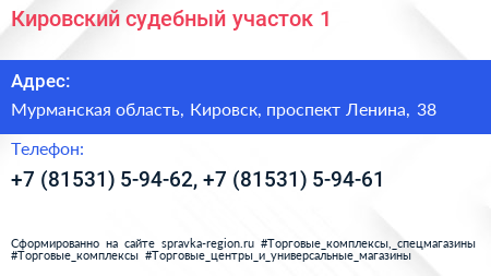 Кировский судебный участок 1 - визитка