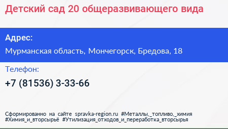 Детский сад 20 общеразвивающего вида - визитка