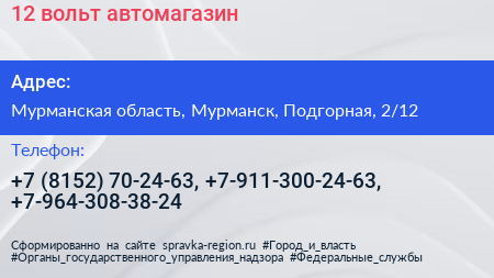 12 вольт автомагазин - визитка