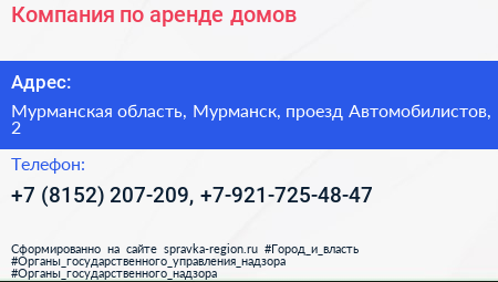 Компания по аренде домов - визитка