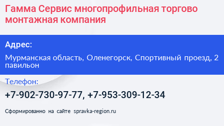 Гамма Сервис многопрофильная торгово монтажная компания - визитка