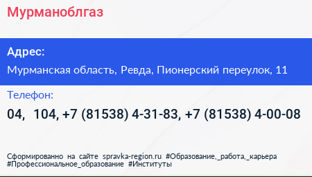 Мурманоблгаз - визитка