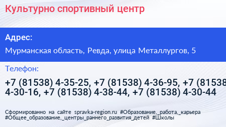 Культурно спортивный центр - визитка