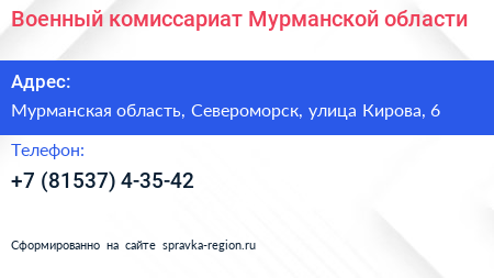 Военный комиссариат Мурманской области - визитка