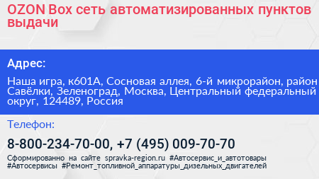 OZON Box сеть автоматизированных пунктов выдачи - визитка