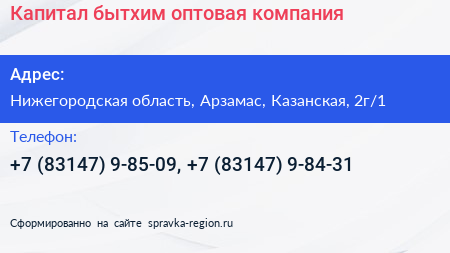 Капитал бытхим оптовая компания - визитка