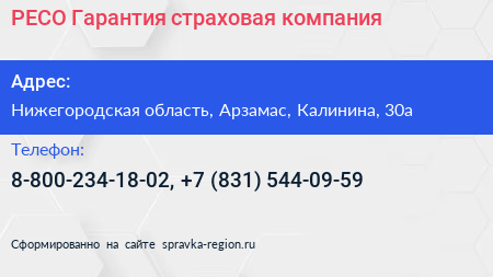 РЕСО Гарантия страховая компания - визитка