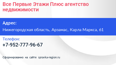 Все Первые Этажи Плюс агентство недвижимости - визитка
