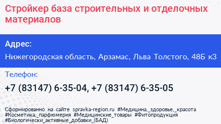 Стройкер база строительных и отделочных материалов - визитка