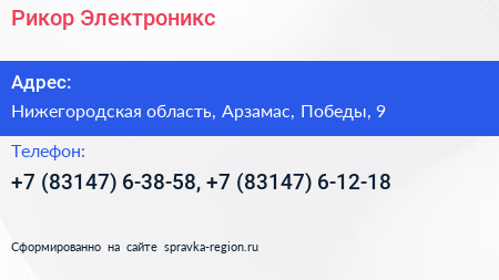 Рикор Электроникс - визитка