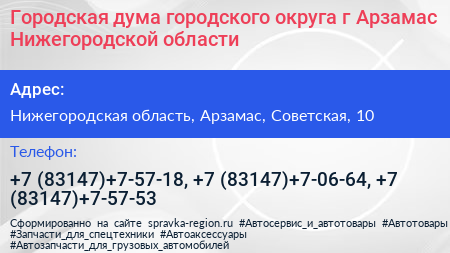 Городская дума городского округа г Арзамас Нижегородской области - визитка