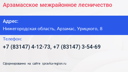 Арзамасское межрайонное лесничество - визитка
