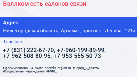 Вэллком сеть салонов связи - визитка