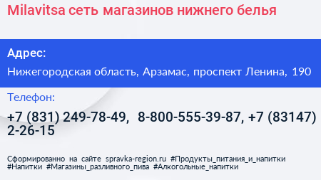 Milavitsa сеть магазинов нижнего белья - визитка