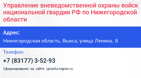 Управление вневедомственной охраны войск национальной гвардии РФ по Нижегородской области - визитка