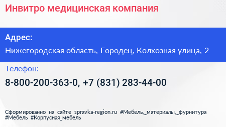 Инвитро медицинская компания - визитка