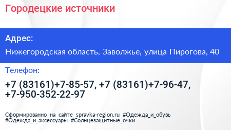 Городецкие источники - визитка