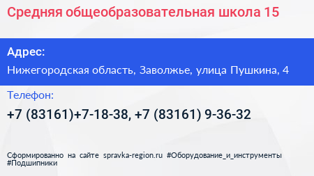 Средняя общеобразовательная школа 15 - визитка