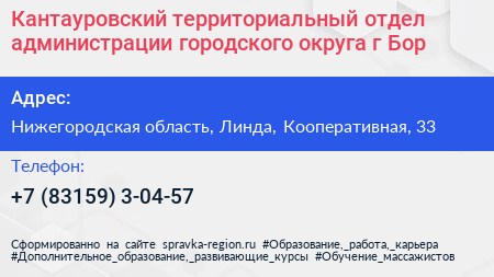 Кантауровский территориальный отдел администрации городского округа г Бор - визитка