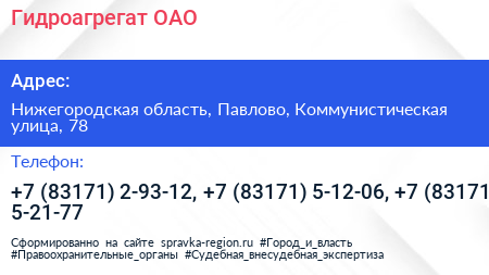 Гидроагрегат ОАО - визитка