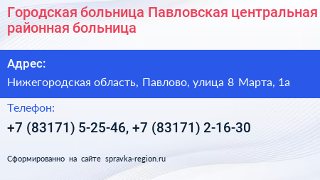 Городская больница Павловская центральная районная больница - визитка