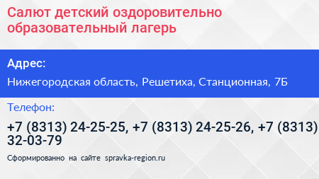Салют детский оздоровительно образовательный лагерь - визитка