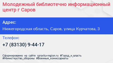 Молодежный библиотечно информационный центр г Саров - визитка