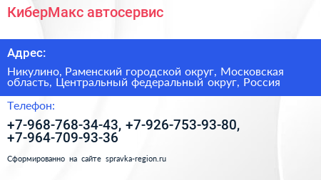 КиберМакс автосервис - визитка