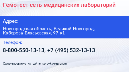 Гемотест сеть медицинских лабораторий - визитка
