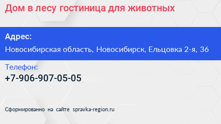 Дом в лесу гостиница для животных - визитка
