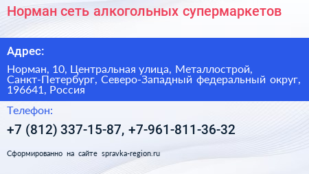 Норман сеть алкогольных супермаркетов - визитка