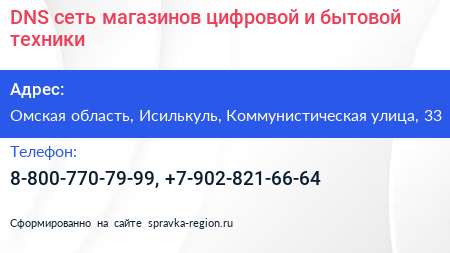 DNS сеть магазинов цифровой и бытовой техники - визитка