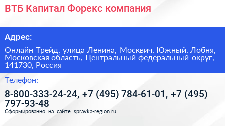 ВТБ Капитал Форекс компания - визитка