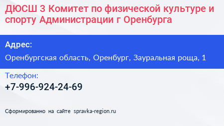 ДЮСШ 3 Комитет по физической культуре и спорту Администрации г Оренбурга - визитка