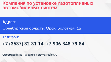 Компания по установке газотопливных автомобильных систем - визитка