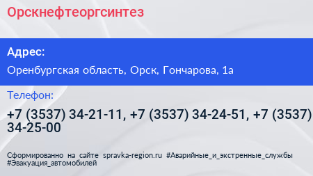 Орскнефтеоргсинтез - визитка