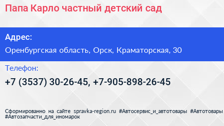 Папа Карло частный детский сад - визитка