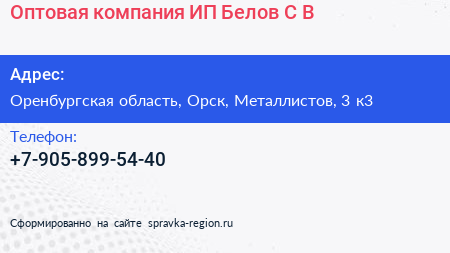 Оптовая компания ИП Белов С В  - визитка